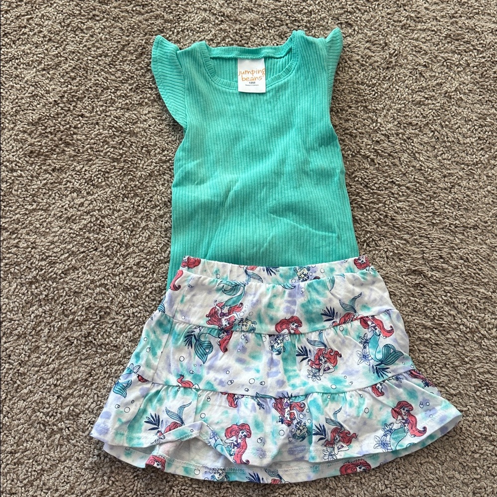 Disney Teal Top with Ariel Print Skirt